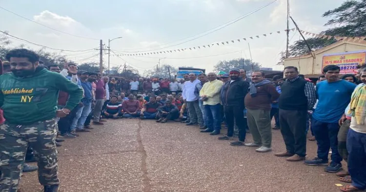 Local residents protesting  against the vandalism of the Hanuman Vigraha and demand the arrest of the culprits in Barbil