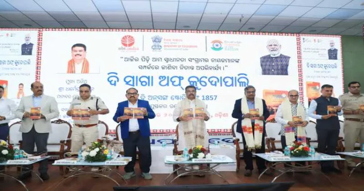 Union Education Minister Dharmendra Pradhan at the release function of the book 'The Saga of Kudopali: The Unsung Story of 1857' in Sambalpur