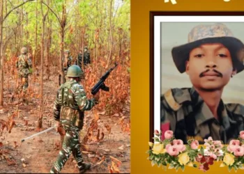 (Left) Security forces on the move during anti-Maoist operation (Right) One District Reserve Guard (DRG) head constable Birendra Kumar Soni lays down his life during an encounter with the Maoists