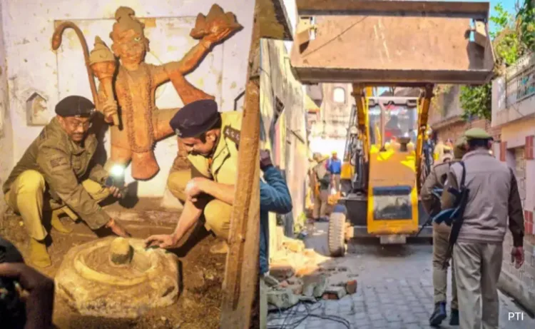 The idols of Hanumanji, Shivling and Nandi recovered post-anti-encroachment drive in Sambhal, which will continue today as well (Photo: NDTV)