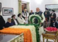 Prime Minister Narendra Modi at the funeral of former PM Manmoahn Singh