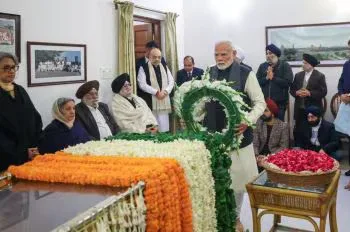 Prime Minister Narendra Modi at the funeral of former PM Manmoahn Singh