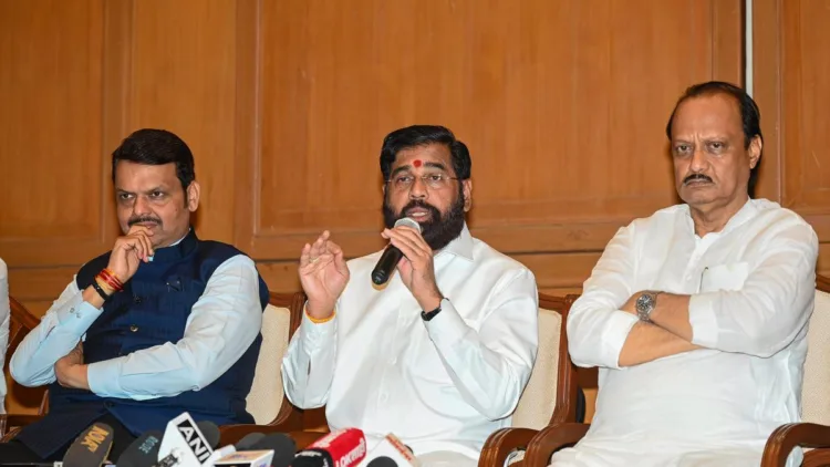 Chief Minister of Maharashtra, Devendra Fadnavis with both deputy CM's Shinde and Pawar (Photo: The Hindu)