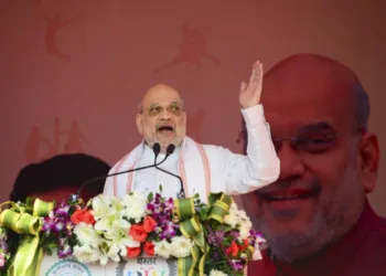 Home Minister Amit Shah addresses the gathering during the closing ceremony of ‘Bastar Olympics’ at Jagdalpur, in Bastar district (Photo: PTI)