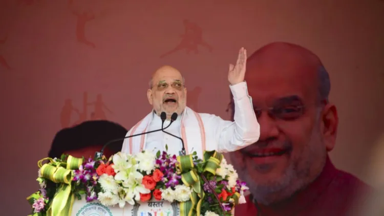 Home Minister Amit Shah addresses the gathering during the closing ceremony of ‘Bastar Olympics’ at Jagdalpur, in Bastar district (Photo: PTI)