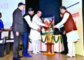 Rajnath Singh, Defence Minister, Alok Kumar, Sah SarKaryavah, RSS, Ramesh Aggarwal, President Delhi Sewa Bharti, Surendra Arya, Chairman Sewa Samman 2024 and Alok Garg, Chairman Swagat Samiti Sewa Samman 2024 lighting the lamp at inauguration ceremony