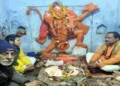 Morning prayers at the Shiv-Hanuman Mandir in Sambhal