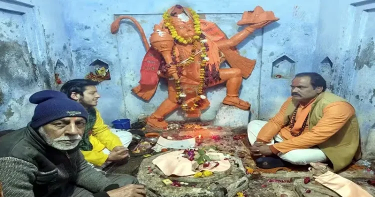 Morning prayers at the Shiv-Hanuman Mandir in Sambhal