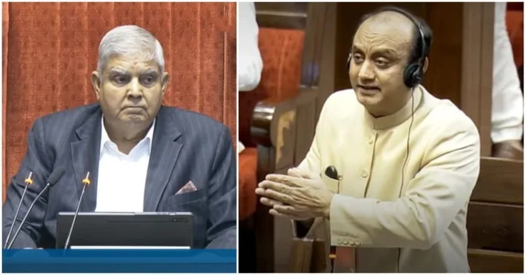 Vice President Jagdeep Dhankhar (Left) and BJP MP Sudhanshu Trivedi (Right)