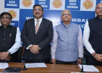 (L-R): Sanjay Khemani, Vice-Chairman, Organising Committee WHEF 2024, Partner, MM Nissim
& Co. LLP Chartered Accountants; Rajesh Sharma, Chairman, Organizing Committee WHEF 2024, MD & CEO, Capri Global Capital Ltd.; Ravikant Mishra, Secretary, Organizing Committee WHEF 2024, Former Project Director, Larsen & Toubro; and Shailesh Trivedi, Jt. Secretary, Organising Committee, MD & CEO ITMantra Tech Intellect Pvt. Ltd. at the Curtain-Raising Ceremony of the World Hindu Economic Forum 2024 in Mumbai on December 9.