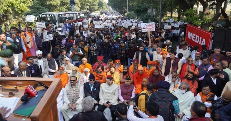 Protesters sitting on the streets and demonstrating against the atrocities that are being committed against the Hindus in Bangladesh