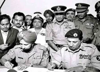 Instrument of surrender signed by Unified Commander of Pakistan Armed Force’s Eastern Military High Command in front of India's Lt Gen Jagjit Singh Aurora