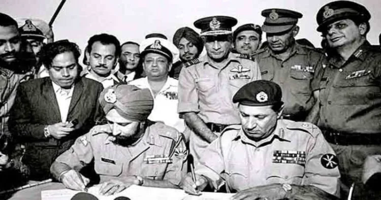 Instrument of surrender signed by Unified Commander of Pakistan Armed Force’s Eastern Military High Command in front of India's Lt Gen Jagjit Singh Aurora