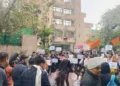 ABVP stages protest Tamil Nadu Bhavan against the Sexual Assault Case at Anna University