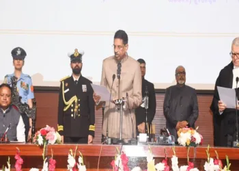 Dr Hari Babu Kambhampati  taking oath as Governor of Odisha in a swearing ceremony held at New Abhishek Hall of Raj Bhavan