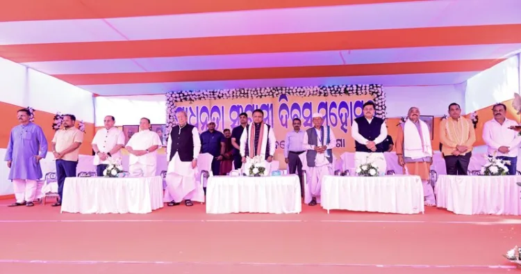 Odisha Chief Minister Mohan Majhi at  a programme on  Independence Fighters’ Day celebration in Bhubaneswar