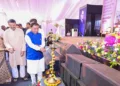 Odisha CM Mohan Majhi and others during the celebration of Parakram Diwas in his birthplace, Cuttack.