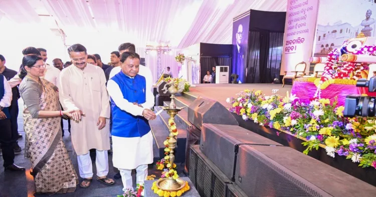 Odisha CM Mohan Majhi and others during the celebration of Parakram Diwas in his birthplace, Cuttack.