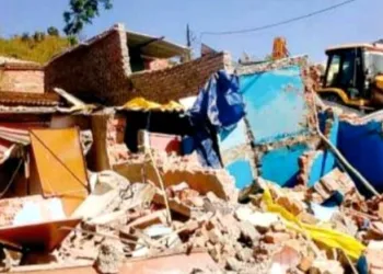 Action being taken during anti-encrochment drive at Mahamaya Hills on Monday