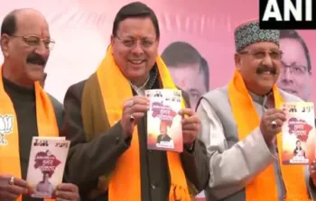 Uttarakhand CM Pushkar Singh Dhami unveiling BJP's Sankalp Patra for Civic Polls