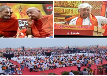 Hindu leaders and sants assemble in large number as they rally for temple liberation and cultural revival in Vijayawada