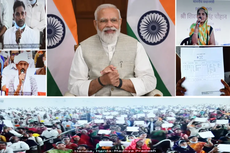 The Prime Minister, Shri Narendra Modi interacting with the beneficiaries of SVAMITVA scheme in Madhya Pradesh, through video conferencing, in New Delhi in October (Image Source: PMO)