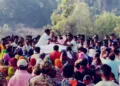 Last rites of martyred soldier Sudarshan Vetty being performed in Gumalnaar village with his 2-month-old son in centre, Image credit: X