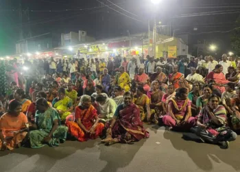 Villagers protesting against beef stall