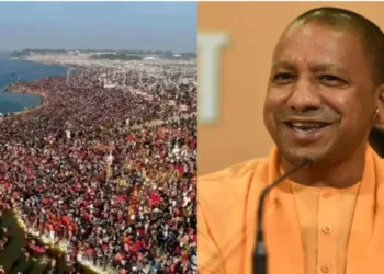 (Left) Devotees at Sangam Triveni (Right) Uttar Pradesh CM Yogi Adityanth  (Image Source: File)