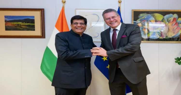 Union Minister Piyush Goyal along with Maroš Šefčovič, Commissioner for Trade and Economic Security of the European Commission