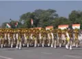 All-women marching contingent of CRPF at Kartavya Path during the 76th Republic Day parade