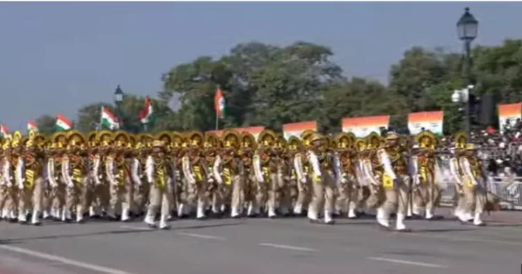 All-women marching contingent of CRPF at Kartavya Path during the 76th Republic Day parade