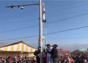 Indian National Flag unfurled for the first time at Tral Chowk in Pulwama