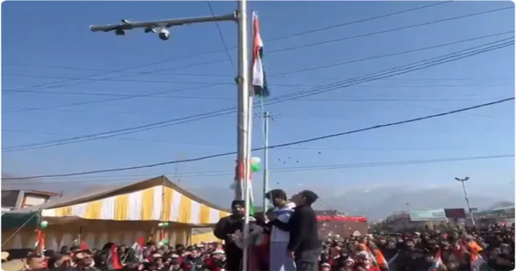 Indian National Flag unfurled for the first time at Tral Chowk in Pulwama