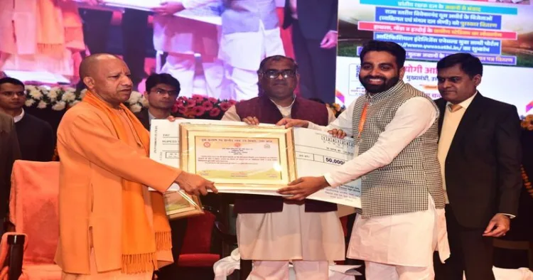 Uttar Pradesh CM Yogi Adityanath honours Sundaram Tiwari with Swami Vivekananda Yuva Rajya Puraskar