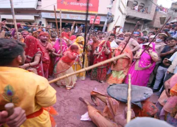 People celebrate Lathmar Holi, in Barsana (File Image)