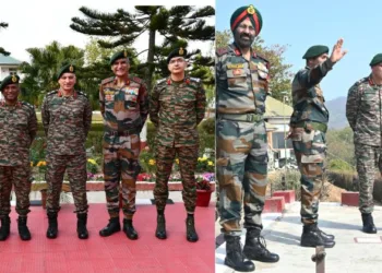 Lieutenant General Rajiv Ghai, Director General of Military Operations (DGMO) of the Indian Army along other army officers at the Indo-Myanmar border