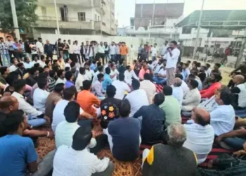 Protestors assembled following the Beawar scandal