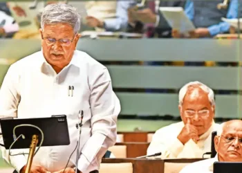 Chief Minister Bhupendra Patel attends the Legislative Assembly as Finance Minister Kanu Desai presents the state budget