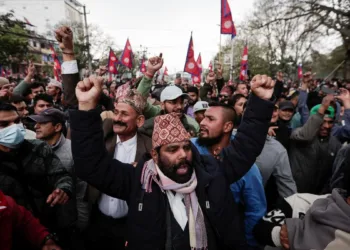 People demanding the restoration of monarchy in Kathmandu as former king Gyanendra Shah visits the nation