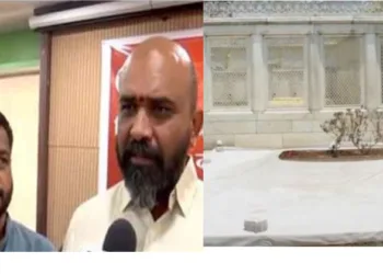 (Right) Bajrang Dal leader Nitin Mahajan (Left) Tomb of Aurangzeb