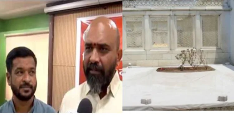 (Right) Bajrang Dal leader Nitin Mahajan (Left) Tomb of Aurangzeb
