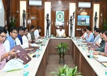 Chhattisgarh CM Vishnu Deo Sao along with other ministers during the cabinet meet on Wednesday, Image Chhattisgarh Jansampark