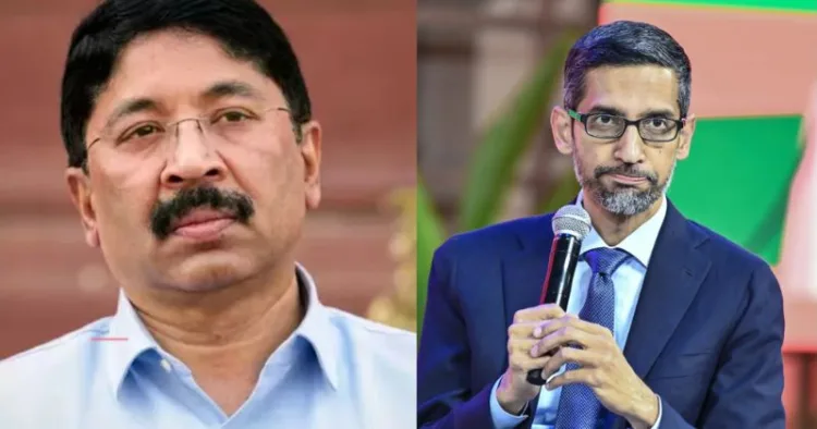 (Left) DMK Leader Dayaniddhi Maran (Right) Google CEO Sundar Pichai
