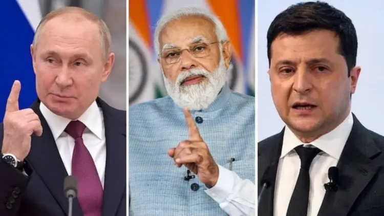 Russian President Vladimir Putin, Prime Minsiter Narendra Modi and Ukrainian President Volodymyr Zelenskyy (Image: X)