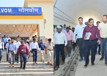 Tthe Commissioner of Railway Safety (CRS), Sumeet Singhal at Shokhuvi-Molvom broad gauge (BG) railway section in Nagaland