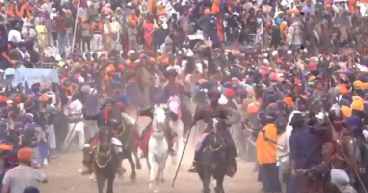 Nihang Sikhs display martial skills during Sikh Festival Hola Mohalla (Picture Credit: ANI)