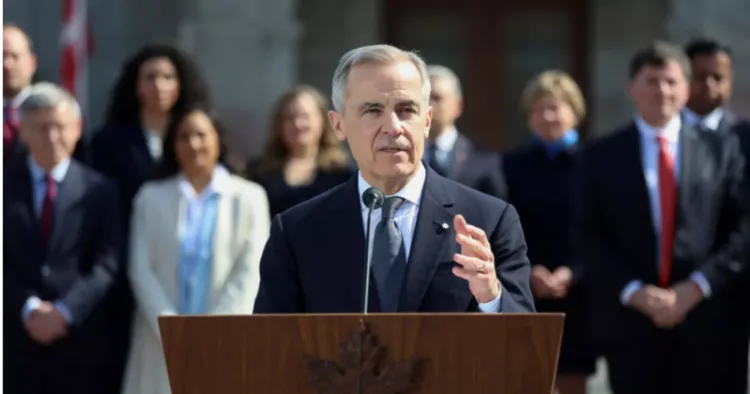 Canada's Prime Minister Mark Carney addressing the media