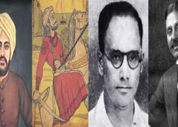 (From Left to Right) Pandit Lekh Ram Arya, Thakur Dariyav Singh, Ambika Chakraborty, and Sachchidananda Sinha