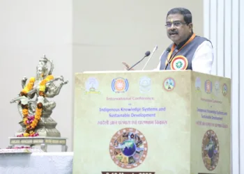 Union Minister for Education Dharmendra Pradhan speaking at International Conference on Indigenous Knowledge Systems and Sustainable Development (Photo: Organiser)